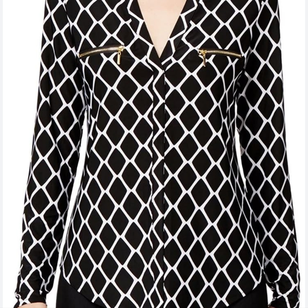 Blouse Black and White Notched Collar Blouse